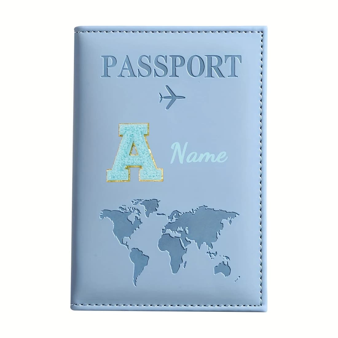 Custom Letter Name Passport Holder Light Blue Stylish Travel Essential Nice Gift for Family Friends Teachers