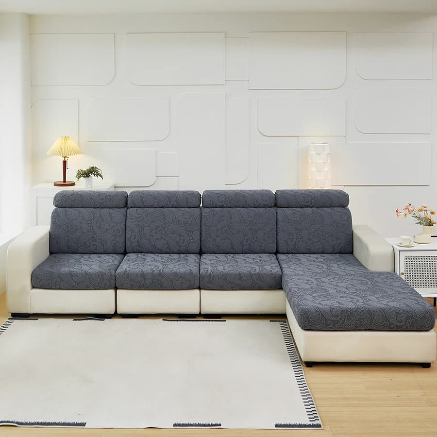 Anti-Scratch Jacquard Sofa Cushion Cover Pet-Friendly All-Season Easy Install Choose Size & Headrest Options 1/2/3/4/L