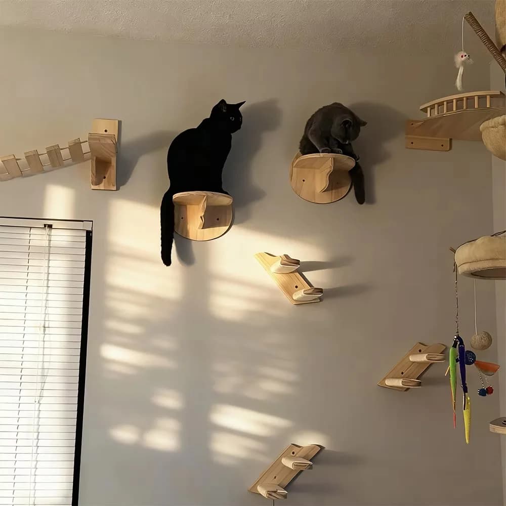 Cat Sky Park Wall-mounted Cat Tree Cat Jumping Platform Includes Sisal Scratching Board Suspension Bridge Soft Bed with Step