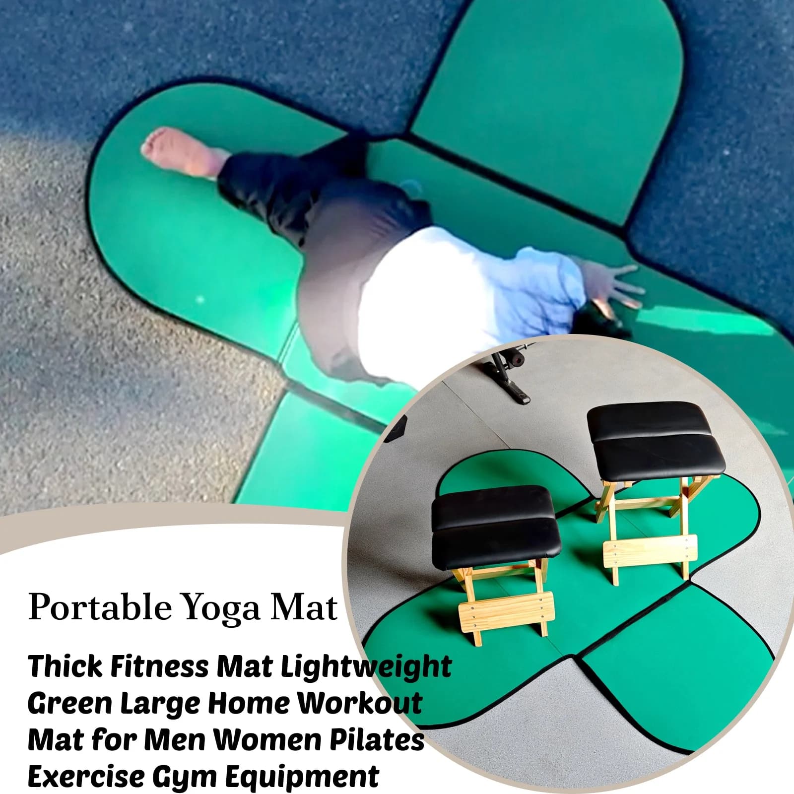 Tappetino Yoga Portatile Spesso, Tappetino Fitness Leggero Verde Grande per Allenamento a Casa, per Uomini e Donne, Attrezzatura per Pilates ed Esercizi in Palestra