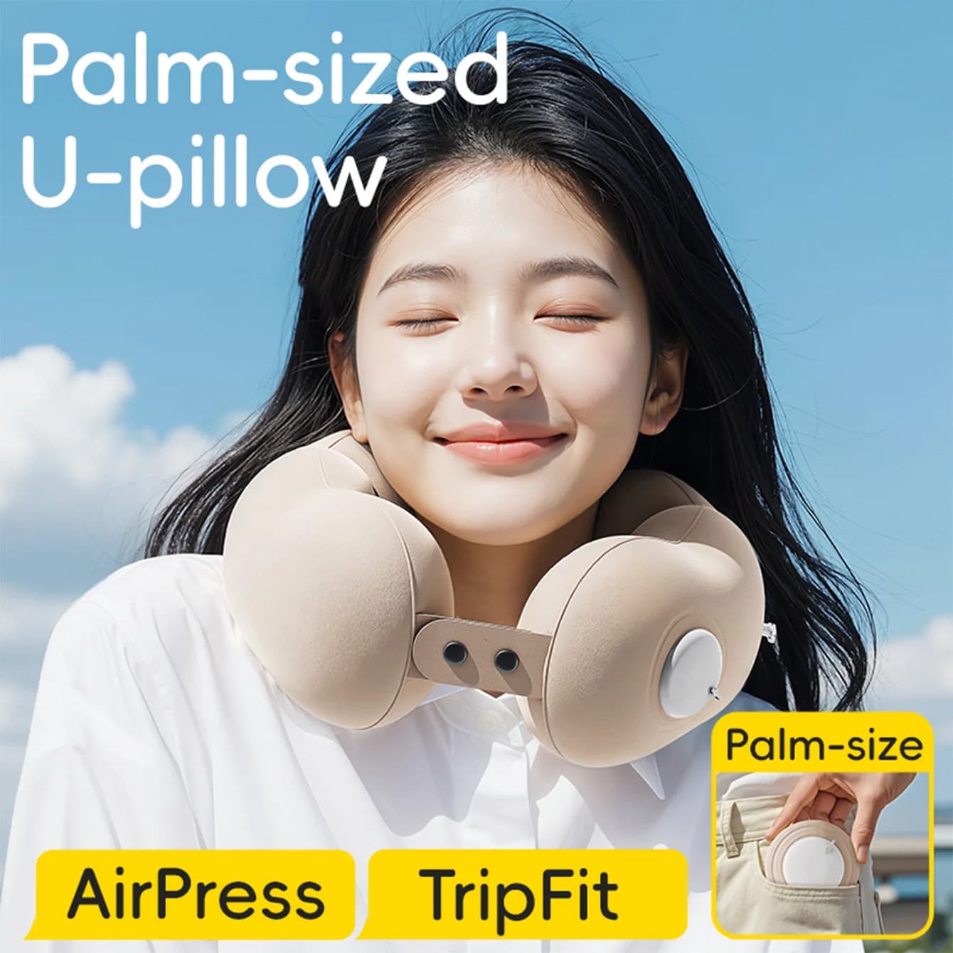 Cuscino da Viaggio Gonfiabile a Forma di U con Supporto a 360° e Pompa Integrata per Aereo e Ufficio