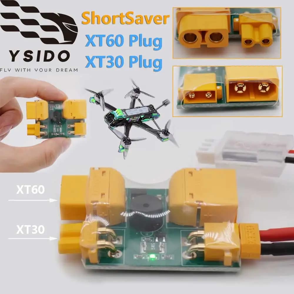 YSIDO Smart Smoke Stopper XT60 XT30 ShortSaver 2-6S Fuse Installation Test Short Circuit Protection Spine for RC FPV Racing Drone