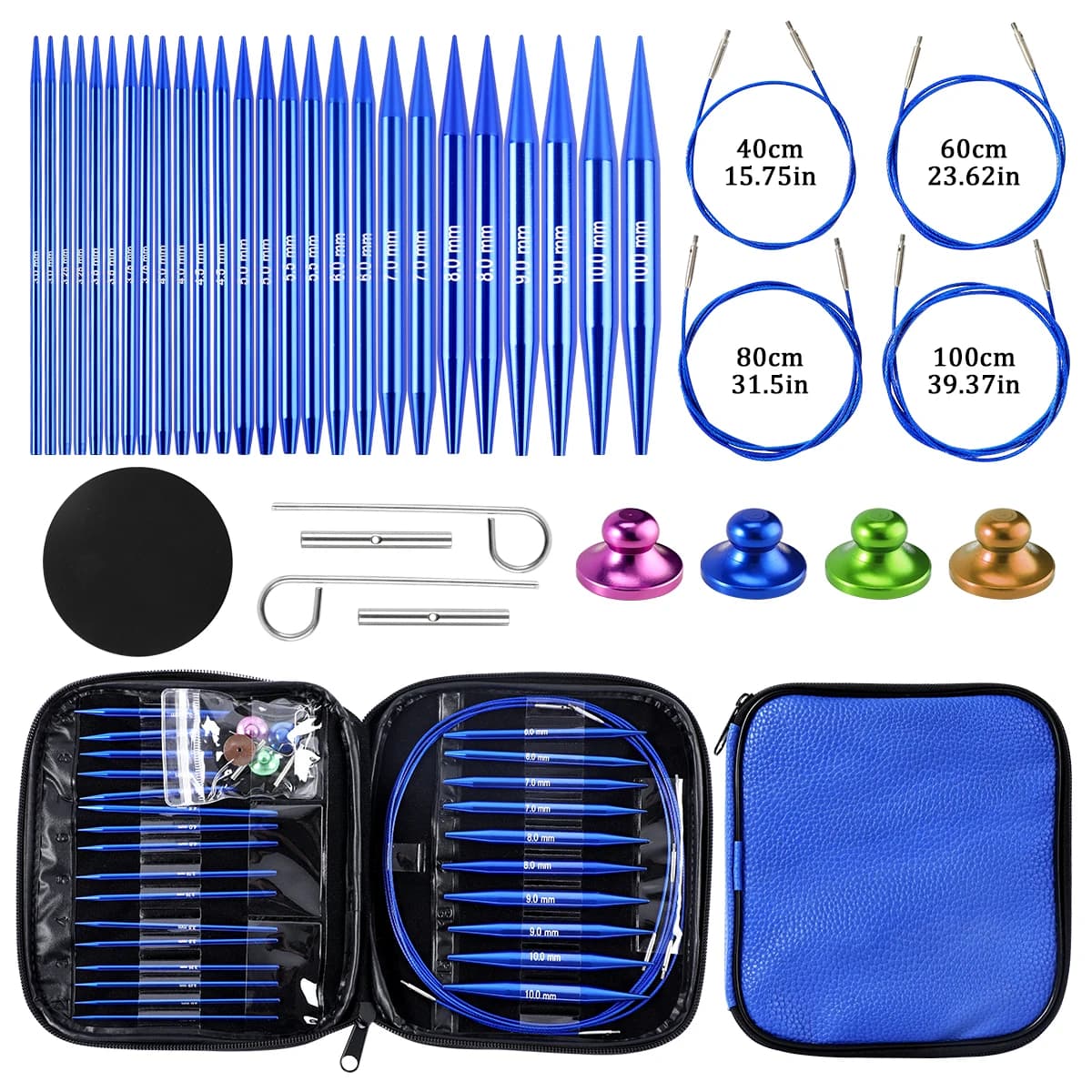 Nuovo set blu di sacchetti portaoggetti per 13 paia di graffette staccabili, strumenti per maglieria fai-da-te