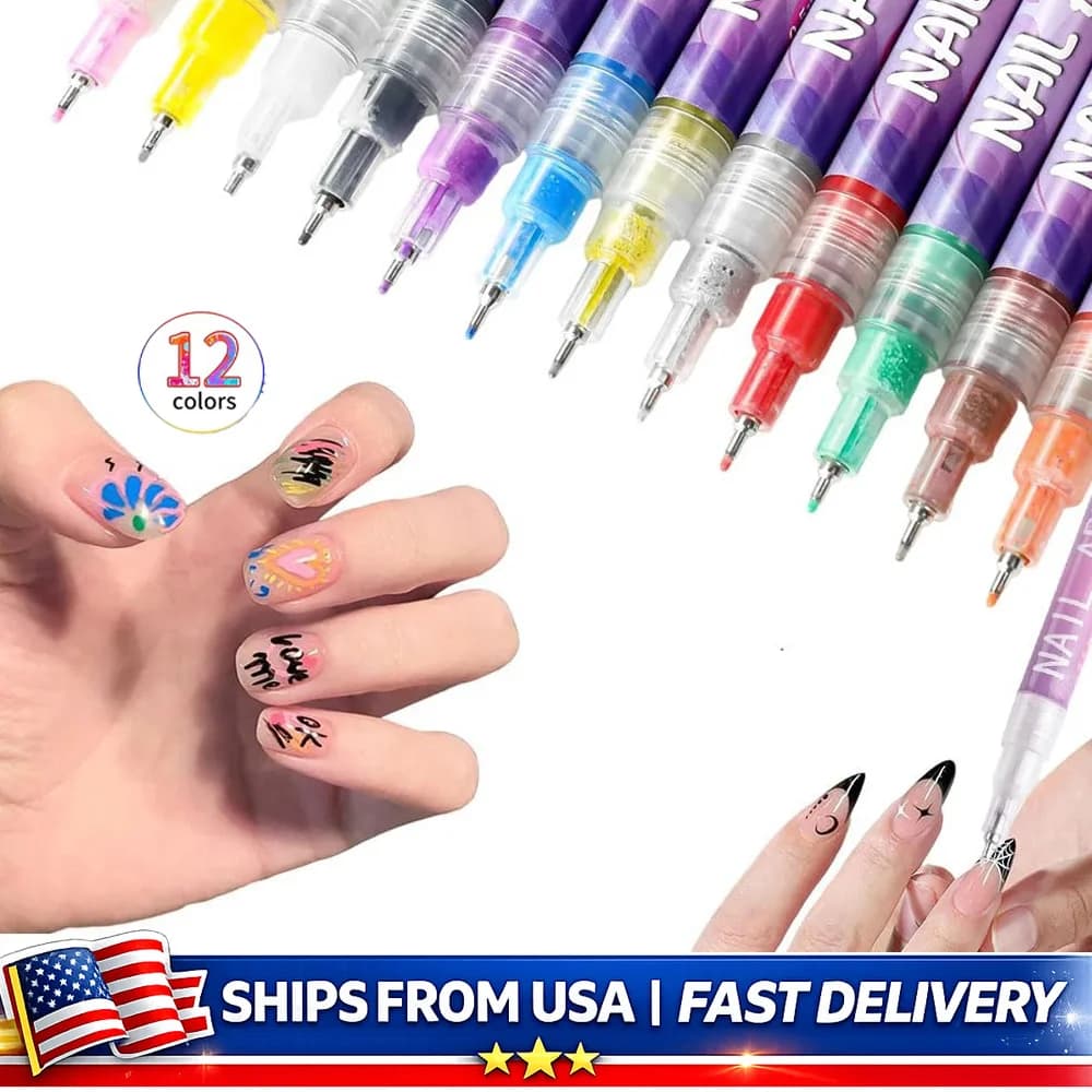 Set di 12 Pennarelli per Nail Art 3D, Penne per Decorazione Unghie, Strumenti per Manicure Fai-da-Te per Casa e Salone