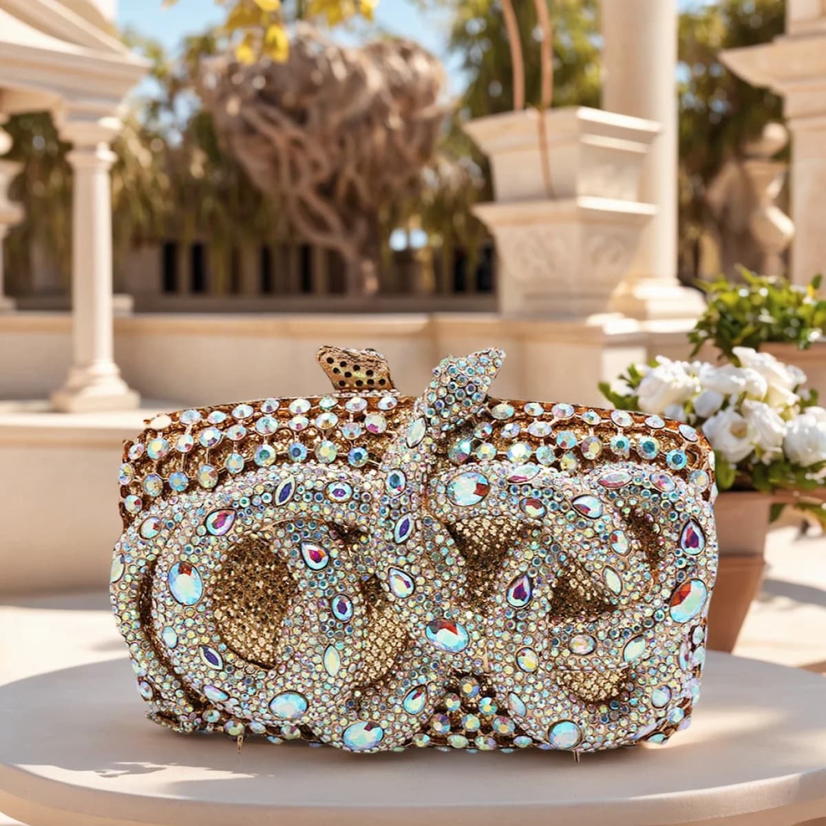 Borsa con strass serpente glitterato per donna Elegante pochette in cristallo Borsa da sposa Borsa a tracolla a catena per cocktail, banchetti