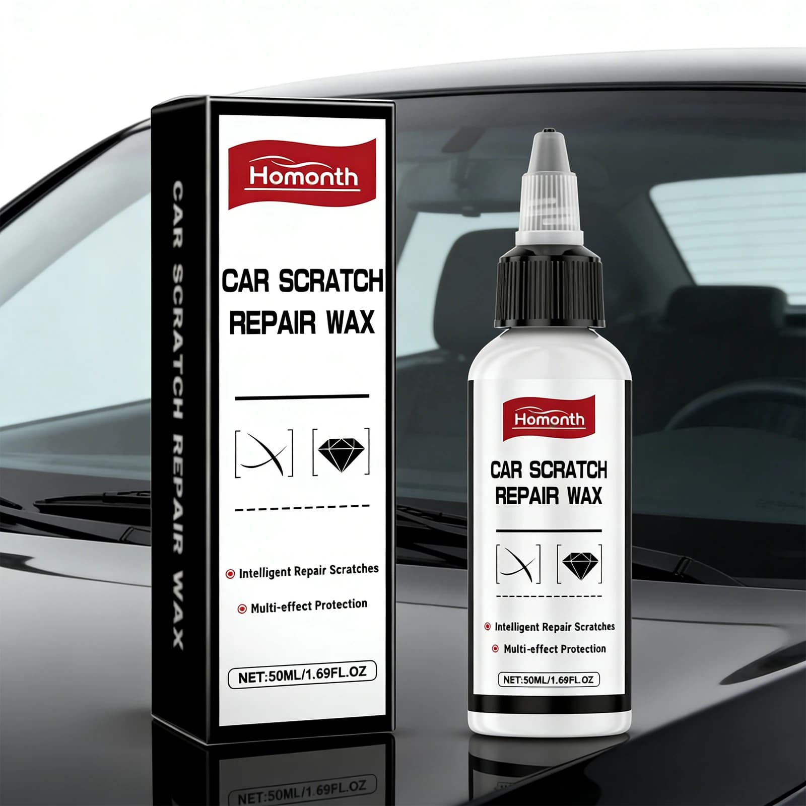Cera per Rimozione Graffi Auto Homonth 50ml, Liquido per Cura della Superficie, Pasta Lucidante e Composto per Riparazione Vernice Auto