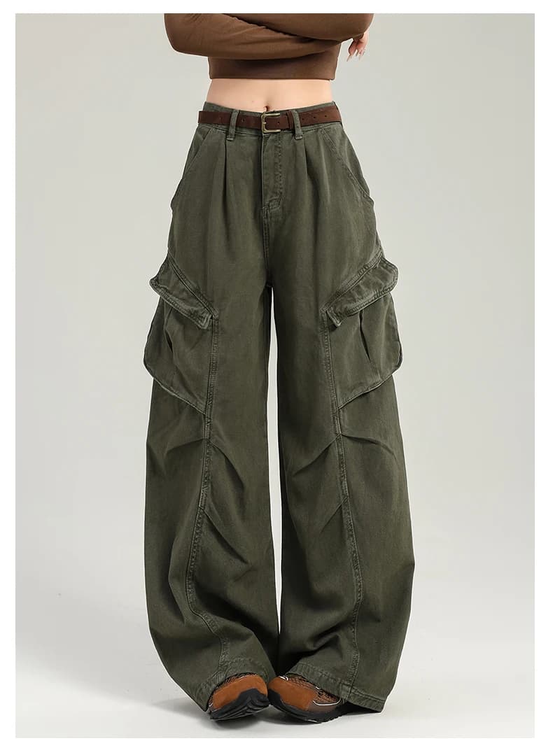 Pantaloni da lavoro da strada multitasche verde militare da donna Pantaloni da lavoro americani a vita bassa Hottie larghi estivi nuovi pantaloni a gamba larga