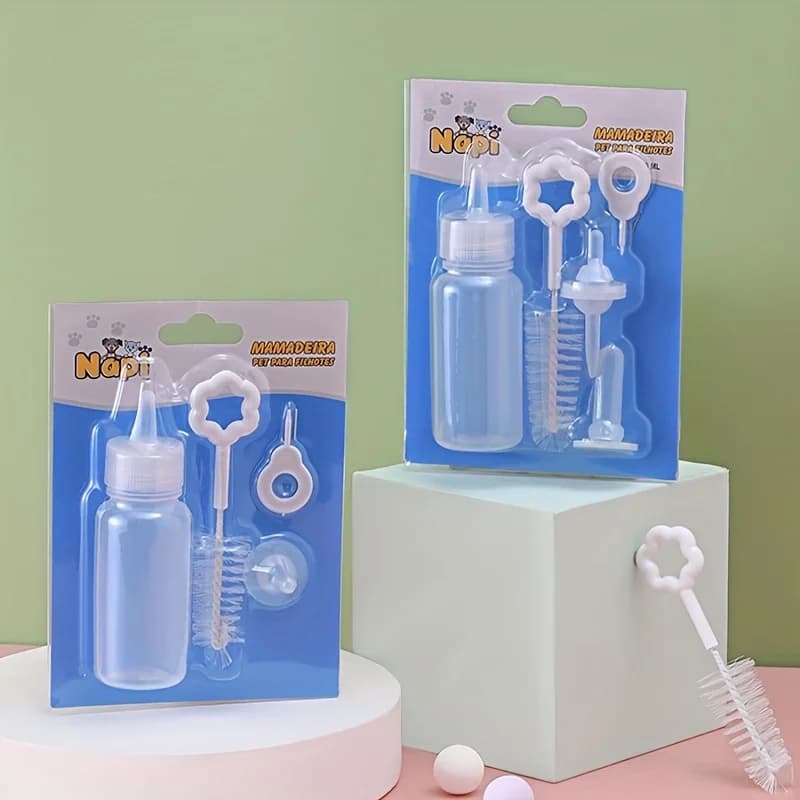 4/6Pcs Pet Feeding Bottle Set, Nursing Bottle with Spare Nipples for Kitten Puppy Feeding Portable Pet Care Tool Supplies