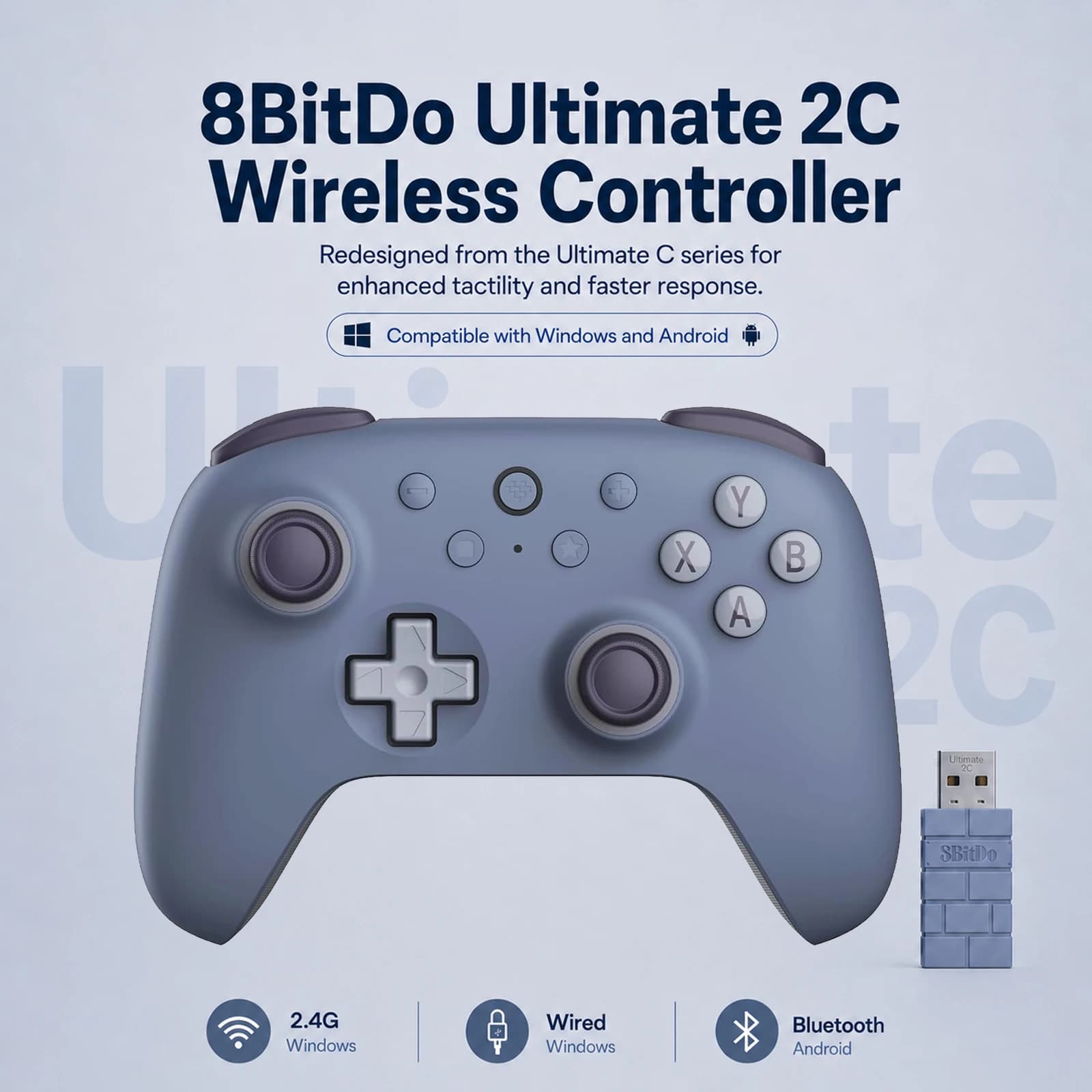 8BitDo Nuovo controller di gioco wireless Ultimate 2C per PC, Windows 10, 11, Steam Deck, Raspberry Pi, accessori per gamepad Android