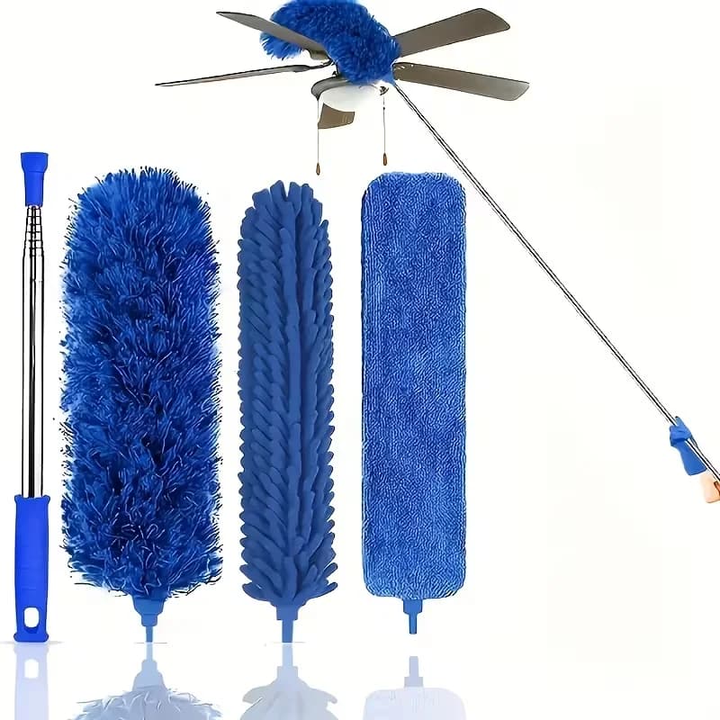 Spazzola Telescopica per Pulizia - Spolverino Lungo per Fessure e Ragnatele in Microfibra con Testa Flessibile, Acciaio Inossidabile