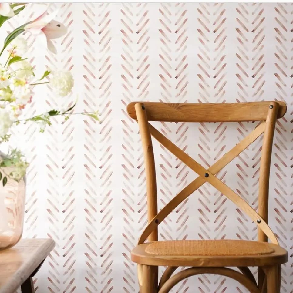 Carta da parati Boho in Terracotta a spina di pesce, pennello rosso marrone linee di freccia carta da parati stile Boho, Design scandinavo parete rimovibile Pap