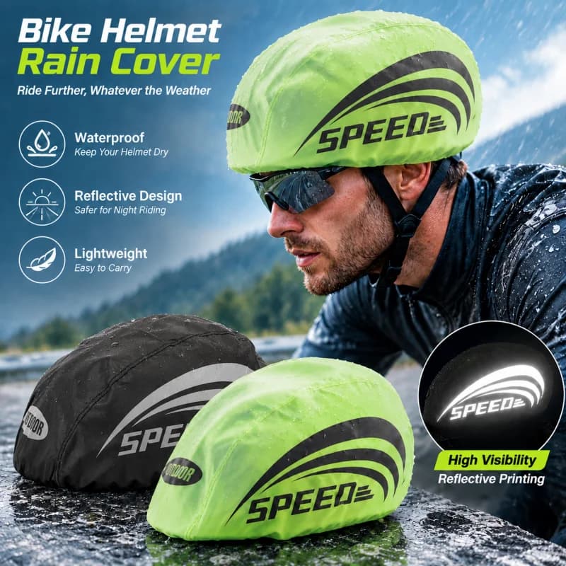 Reflective Waterproof Bike Helmet Cover, High Visibility Cycling Rain Cover with Drawstring for Road MTB Outdoor Riding Use