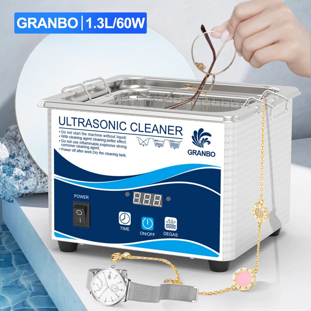 Granbo NEW economic Bath 1L 35W 60W 40KHz Timer di degasaggio detergente ad ultrasuoni per uso domestico per gioielli occhiali pennelli per trucco