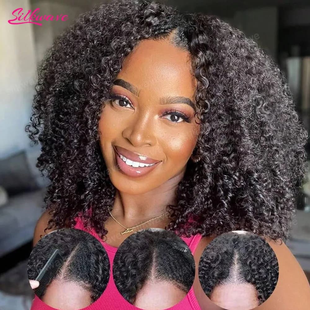 Parrucca riccia a V in capelli umani, senza bisogno di lasciare capelli fuori, ricci afro, senza colla, 30 pollici, con clip, senza cuciture, facile da applicare per principianti