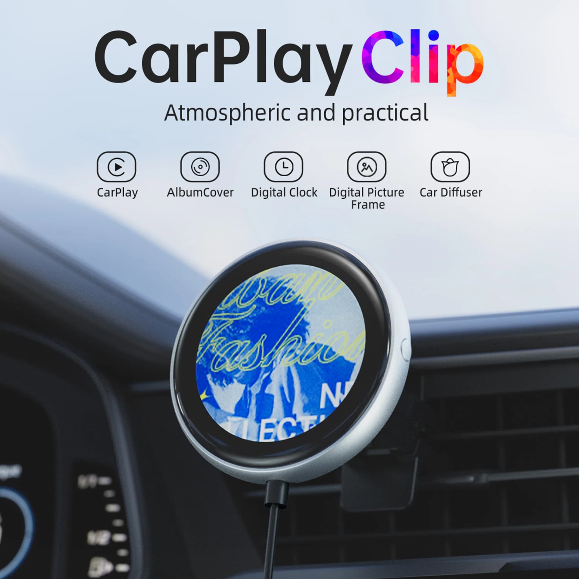 Ottocast CarPlay Clip Wireless CarPlay Adapter Digital Picture Frame Auto Accessories for VW Ford Benz Audi with Car Dilfuser