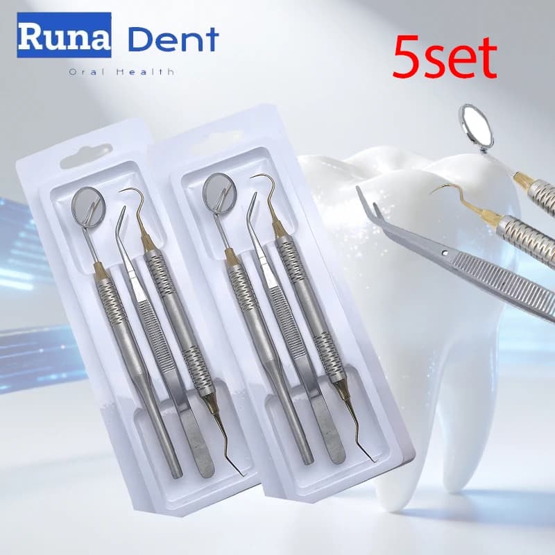 5Kit Dentale Mouth Mirror Stainless Steel Grips Curve Round Toothless Double Loop Tool Care of Tooth Cleansing Tool