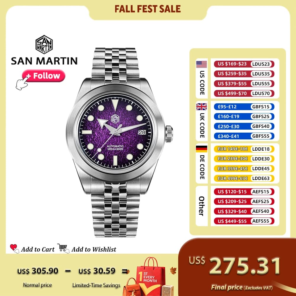 San Martin 39mm Men's mechanical watches with enamelled dial NH35 Automatic Movement Waterproof sapphire 10ATM Luminous watch SN0053