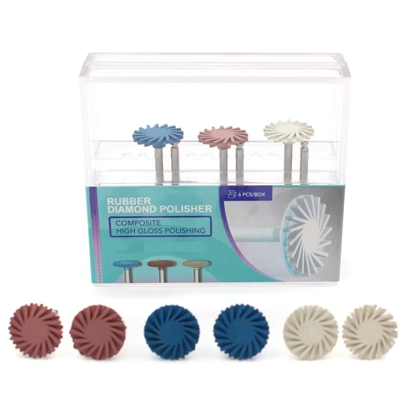 Set di 6 Pezzi per Lucidatura Dentale: Ruote per Resina Composita, Punte a Spirale, Dischi Diamantati - Strumento Efficiente per la Cura e lo Sbiancamento dei Denti