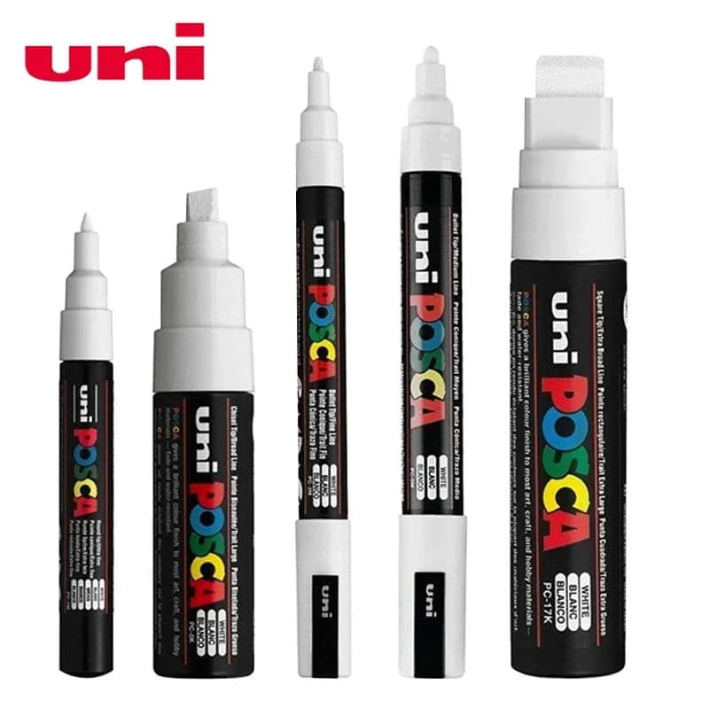 Pennarello bianco Posca, pennarelli permanenti impermeabili che non sbiadiscono ad alta lucentezza, arte rock/vernice per tessuti/graffette per scarpe/produzione di poster