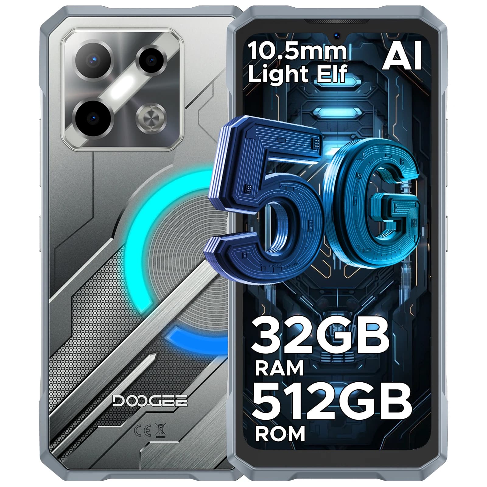 DOOGEE Blade GT Pro 5G Telefono Rugged 6.72'' FHD+ 120Hz 32GB+512GB Effetto Luce LED Batteria 5800mAh Android 14 Smartphone NFC