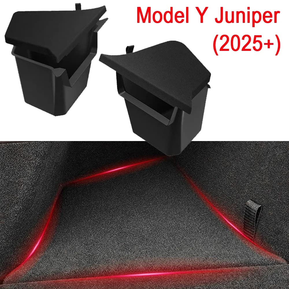 Per Tesla Nuovo Modello Y Launch Juniper 2025+ Organizzatore della scatola di immagazzinaggio laterale del bagagliaio posteriore con floccaggio o coperchi in TPE e coulisse