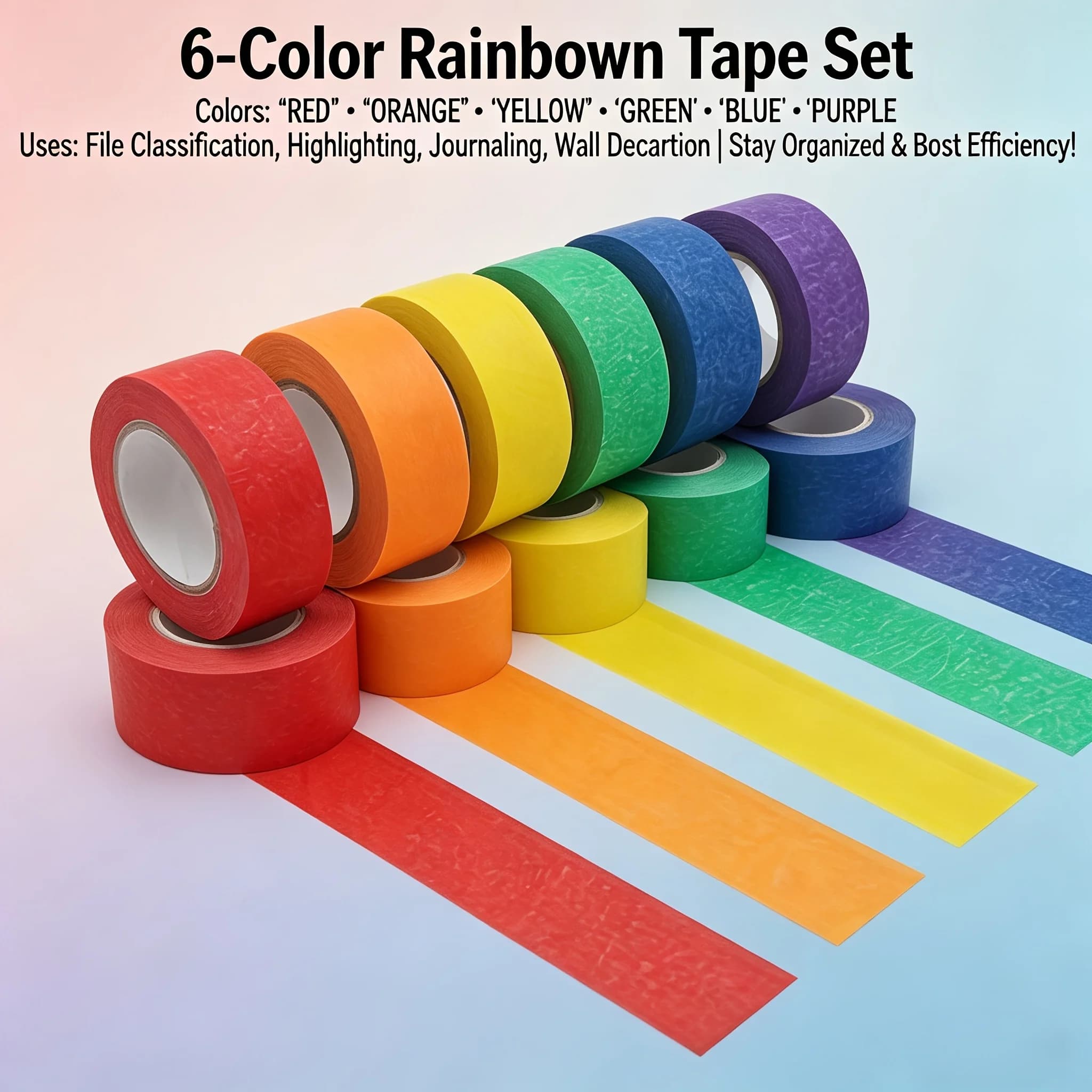 6 Rolls Colored Masking Tape Set Removable No Residue DIY Art Washi Tape for Painting Craft School Scrapbook Decoration