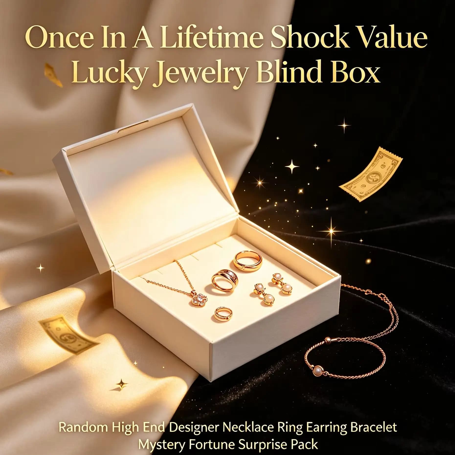 Once In A Lifetime Shock Value Lucky Jewelry Blind Box Random High End Designer Necklace Ring Earring Bracelet Mystery Fortune Surprise Pack