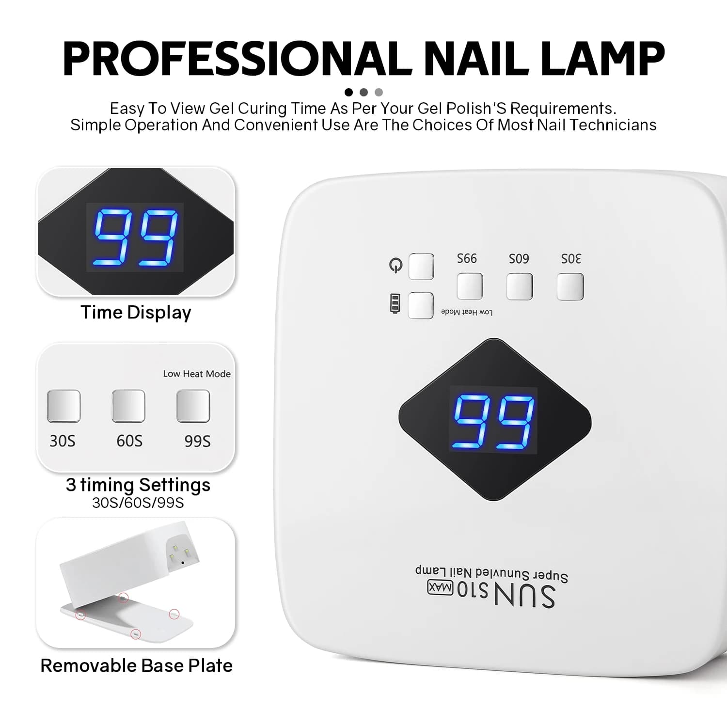 30LEDS Rechargable UV LED Nail Lamp Dryer With HD Display Smart Nail Drying Lamp for Fast Dry Curing All Gel Nail Polish Manicure Tools