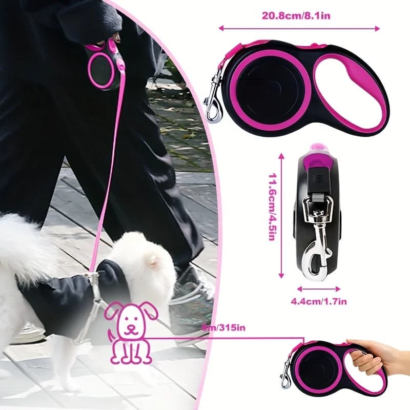 Guinzaglio Avvolgibile Automatico 8M Antiscivolo con Freno a Una Mano per Cani di Taglia Media e Grande, Ideale per Passeggiate e Addestramento all'Aperto