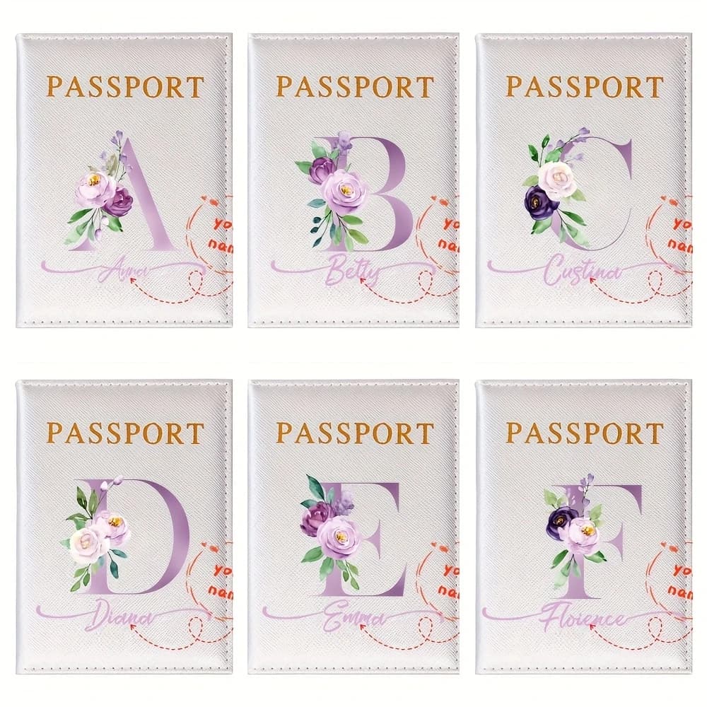 Personalized Flower 26-Initial PU Passport Holder, Ultra-thin Travel Wallet, Card & Document Organizer, Travel Accessory