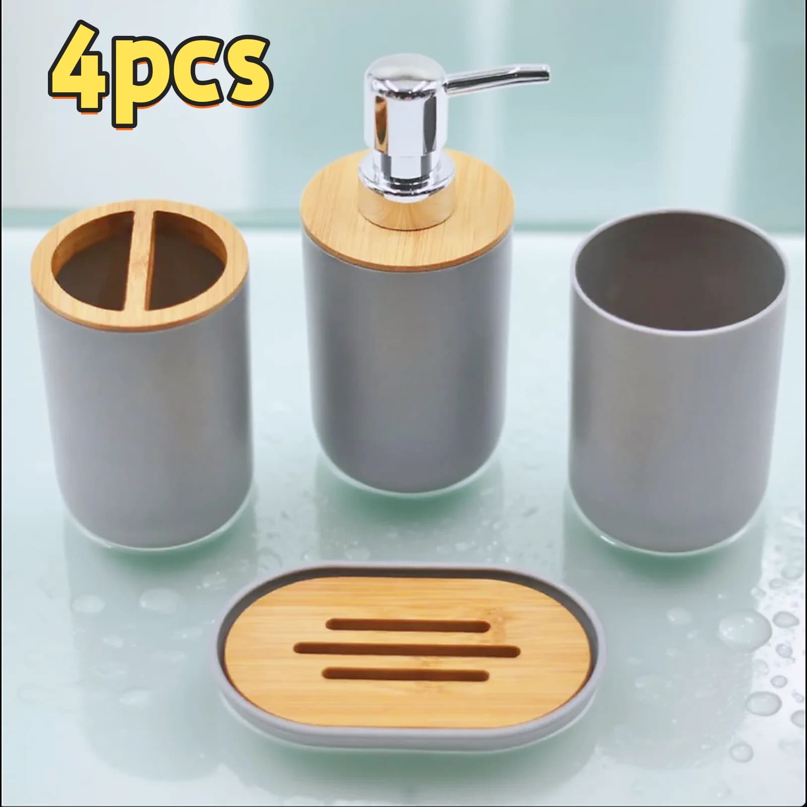 Set di accessori per il bagno Portasapone in plastica e porta bottiglie per lozione in legno Dispenser per shampoo Organizzatore per controsoffitto del lavandino