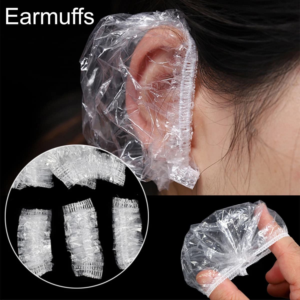 100/200/300 Pieces Waterproof Covers, Small Protective Headphones for Shower, Swimming and Tincing Hair - Transparent Elastics