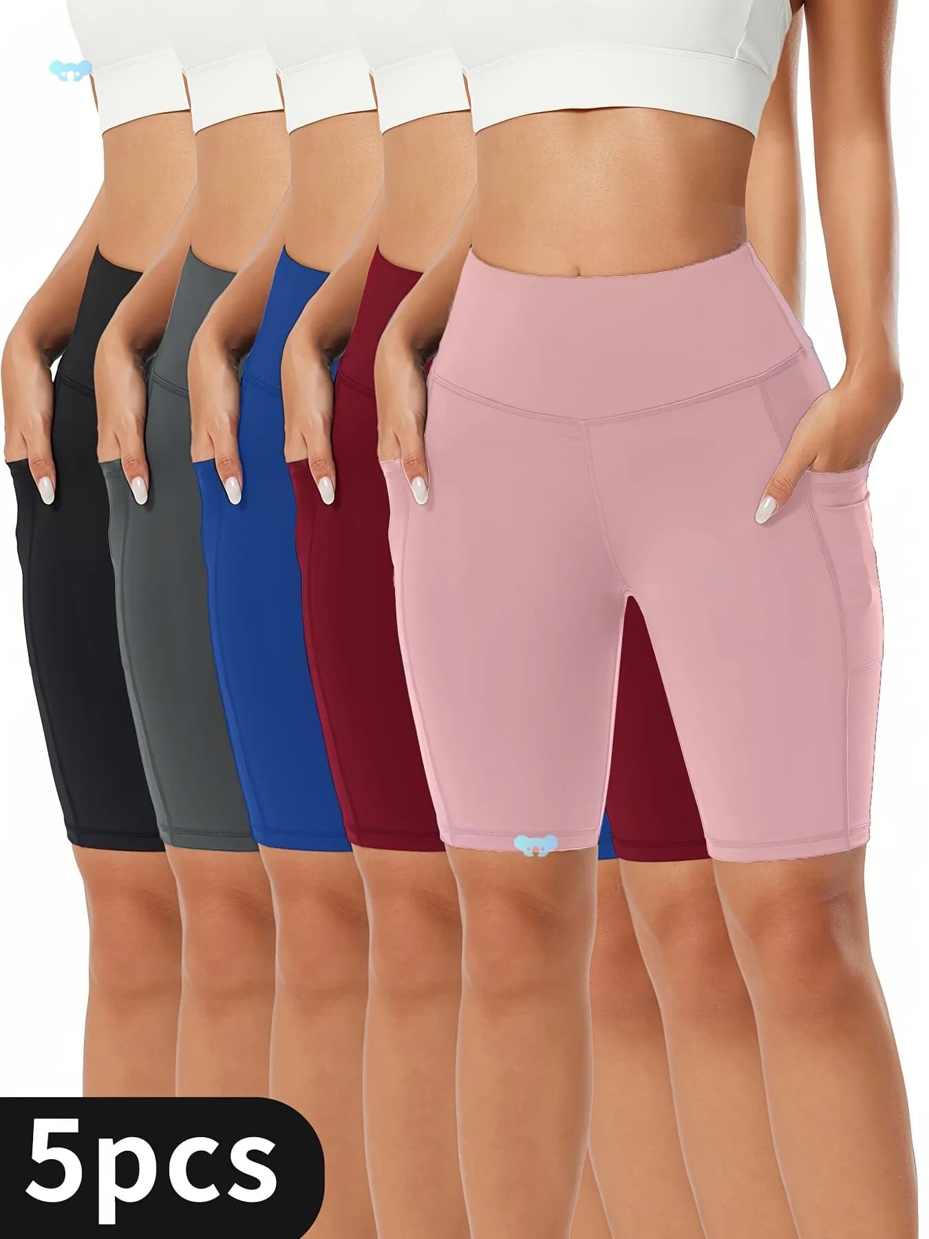 High waist shorts, packing with 5, elasticized, fast drying, breathable, with pockets, wide edge that does not curl, super soft, tanning effect for the belly