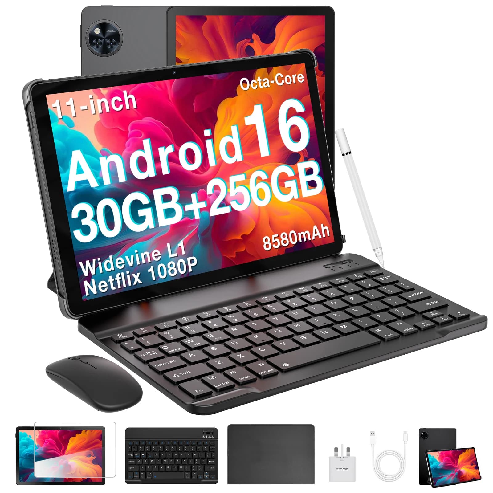 DOOGEE U11 Pro Tablet Android 16, Display IPS HD da 11 Pollici 90Hz, Processore Octa-Core T7200, 30GB RAM, 256GB ROM, Batteria da 8580mAh, Fotocamere 13MP+5MP, Widevine L1