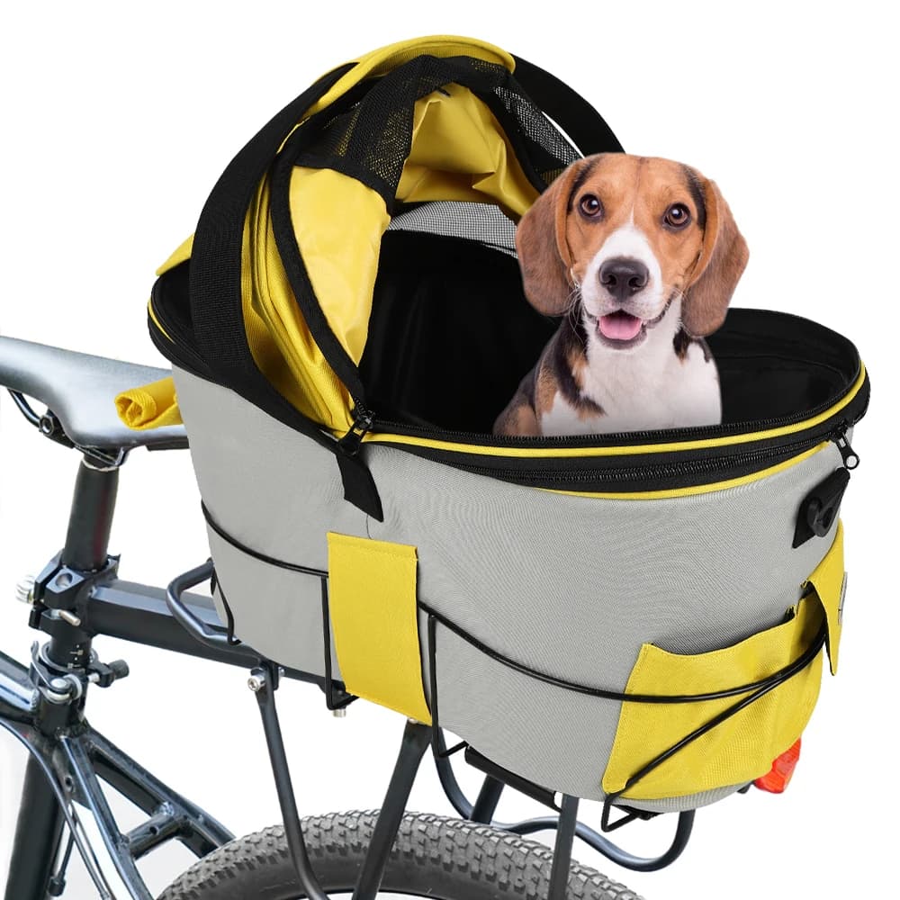 Cestino Posteriore Imbottito per Bicicletta per Cani Giallo - Trasportino Comodo e Facile per il Ciclismo con Animali Domestici