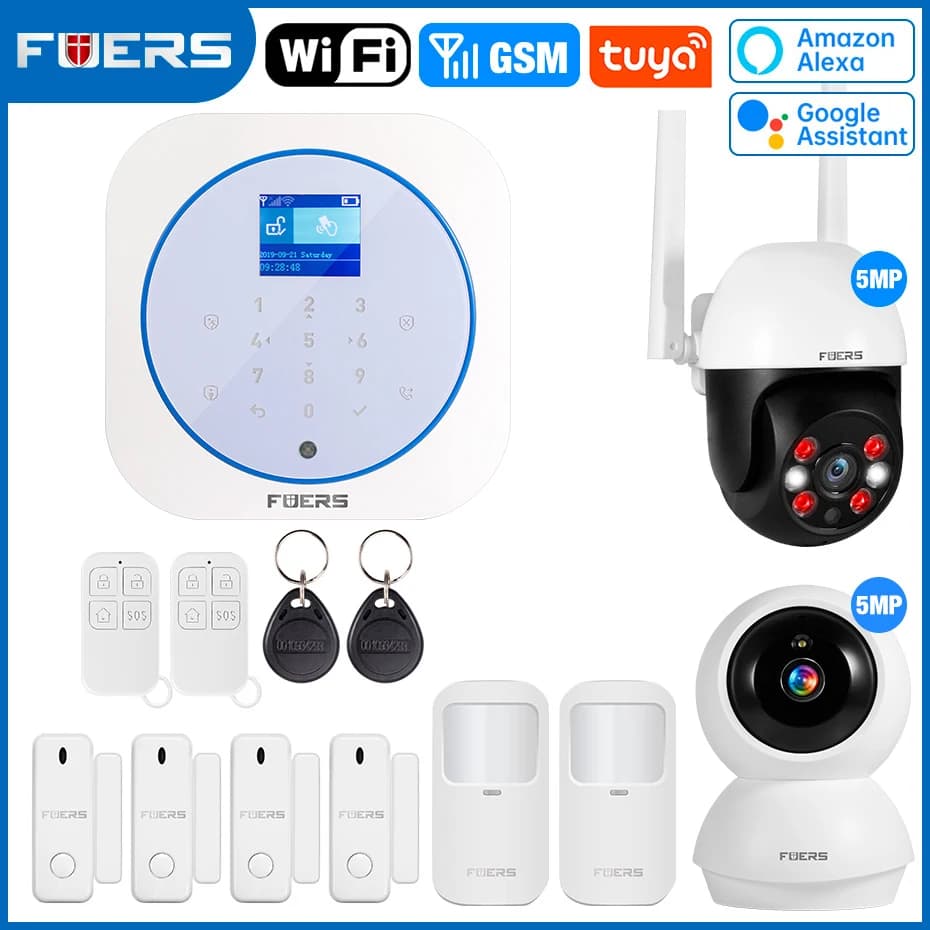 Sistema di Allarme Wireless FUERS Tuya WIFI GSM G12 per Casa e Azienda con Sirena, Rilevatore di Movimento RFID, Sensore di Fumo PIR