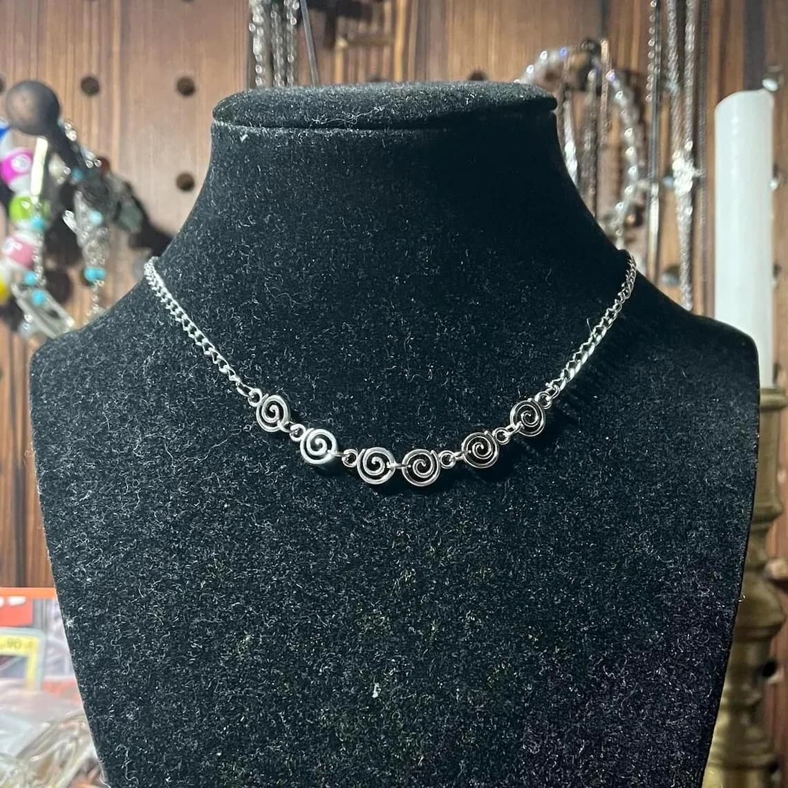 Handmade y2k mini spiral swirls outline connector pendant dainty silver choker necklace