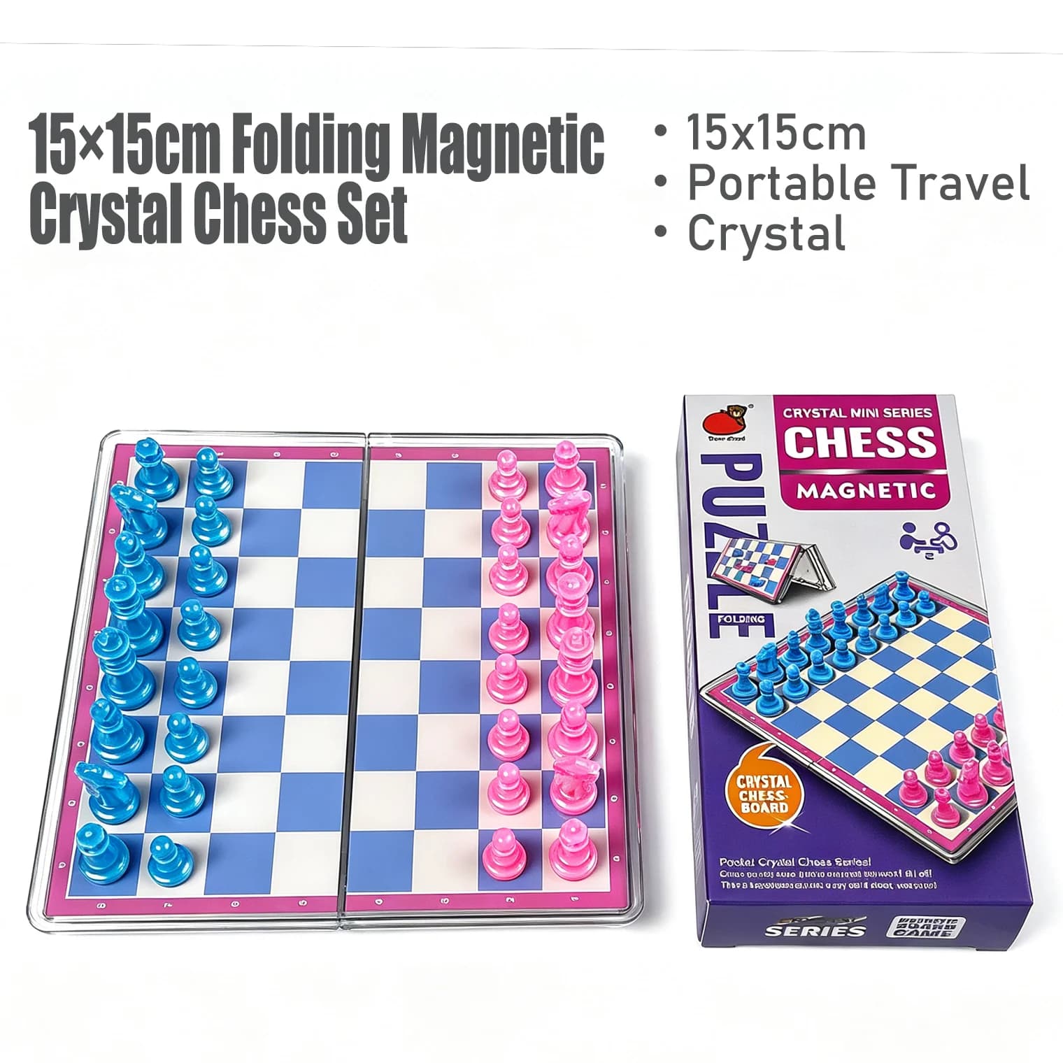 15x15cm Folding Magnetic Crystal Chess Set Board Game Portable Travel Educational Puzzle Toy Gift for Kids Adults
