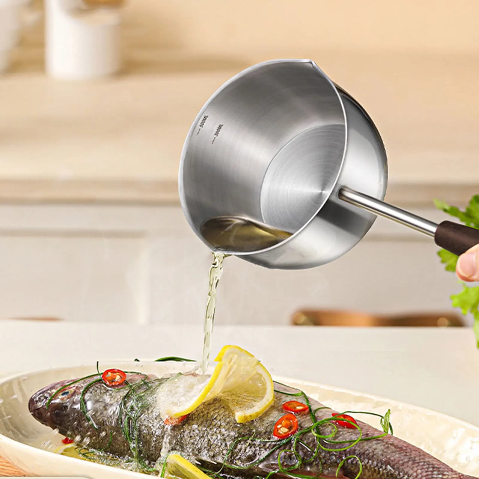 Pentola per olio caldo in acciaio inossidabile da 1 pezzo con manico in legno Mini padella antiaderente per spruzzi d'olio Pentola da cucina per ristorante