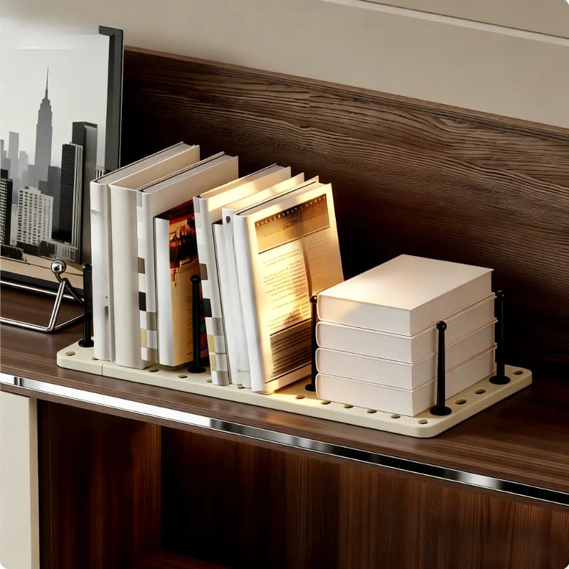 2/3PC Adjustable Expandable Bookends, Retractable Book Organizer with Removable Pegs, Multi-Use Book Divider Stand for Desk, Shelf, Home, Office, Classroom, White