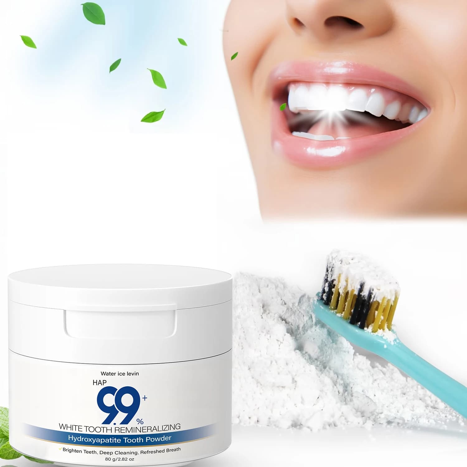 Powder Dentiphricia to Hydrossiapatite (HAP) to 99%, Remineralizing and Cleansing Deep with Carbon, Hyaluronic Acid and Collagen for Bright Tooths
