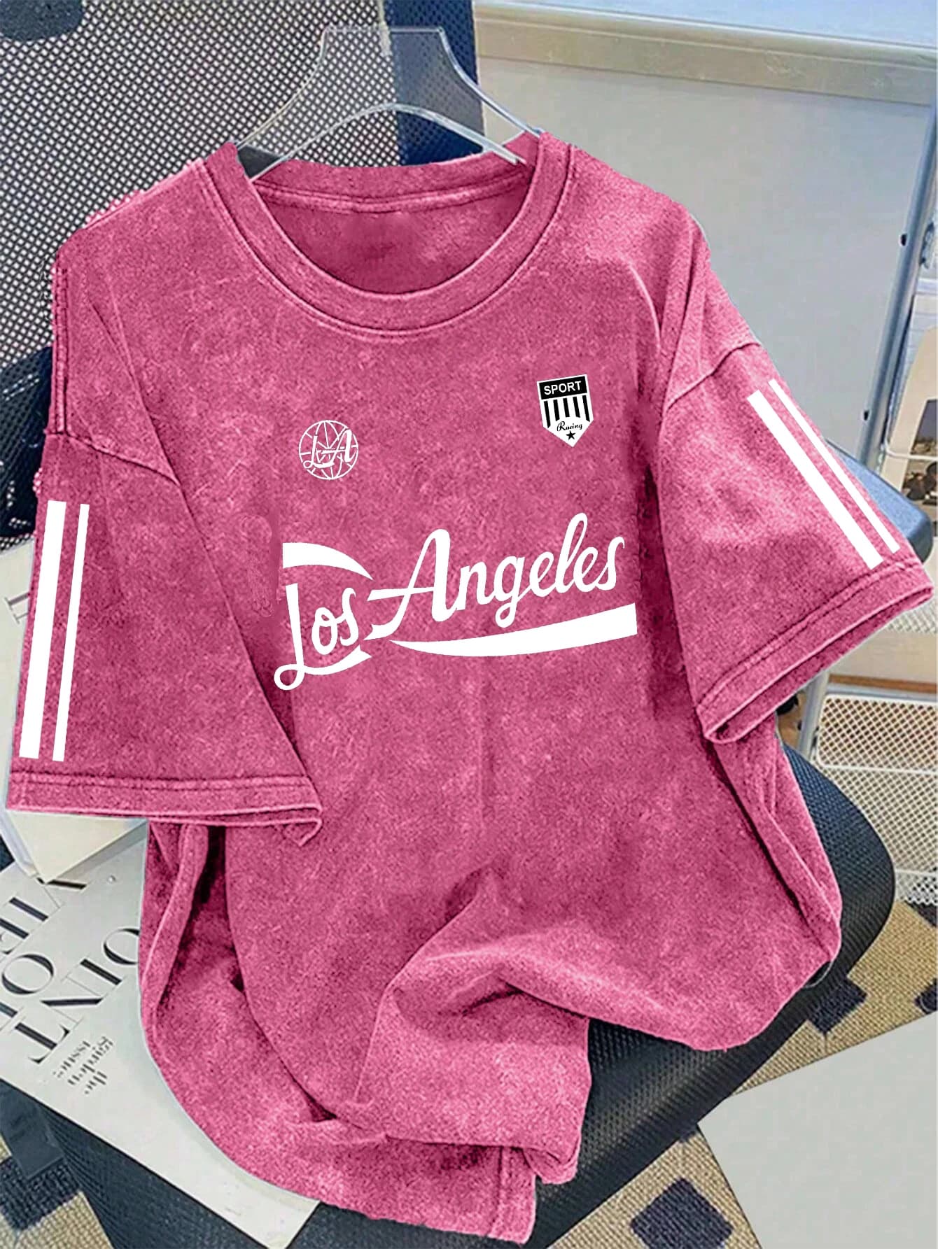 T-Shirt in Cotone Lavato con Stampa Retro Academy Los Angeles, Unisex