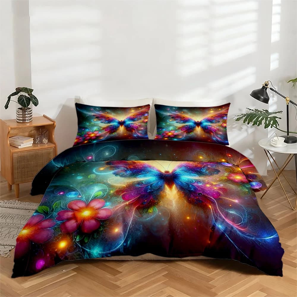 Set di biancheria da letto con stampa digitale ad alta definizione, un set di copripiumini con motivi floreali e farfalle colorate e ultra-stupendi, set di copripiumini con stampa floreale di grandi dimensioni, include 1 copripiumino + 2 federe, adatto per camere da letto, camere per gli ospiti e decorazioni per la casa. Set Copripiumino e Federe in Fibra di Poliestere, Tre Pezzi, Biancheria da Letto Ultra Morbida, Tessuto Spesso, Adatto a Tutte le Stagioni, Lavabile in Lavatrice