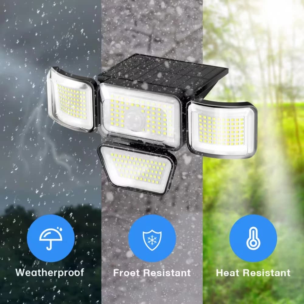 Sensore di movimento per luci solari a 278 LED 3000LM 270 ° Proiettore angolare Lampada da parete solare con illuminazione tripla modalità per giardini e cortili