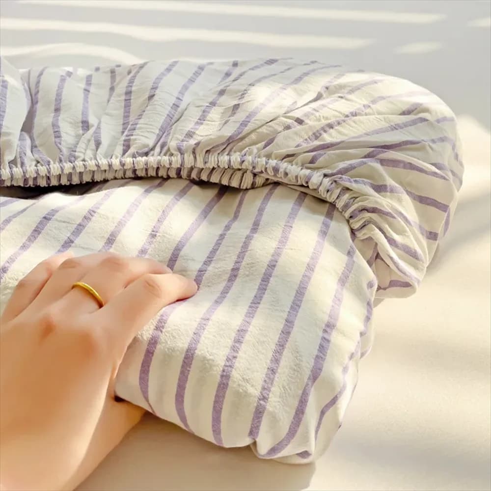 Striped Fitted Sheet No Pillowcase Bed Sheet Protective Cover Machine Washable Full Cover Bed Cover Twin Full Queen King Size