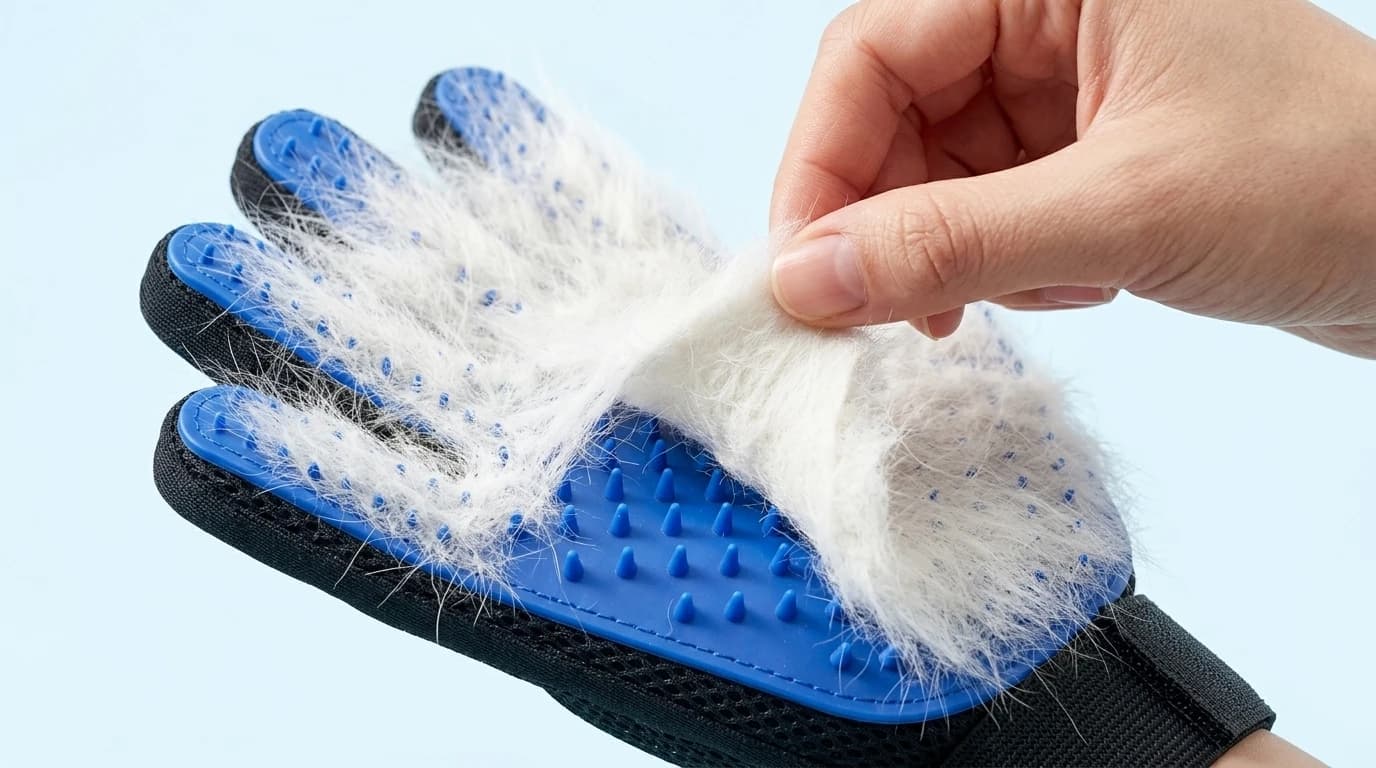 Guanto per toelettatura animali, spazzola in silicone per gatti, guanto deshedding per massaggio delicato, rimuovi peli per cani a pelo lungo, per bagno e pulizia