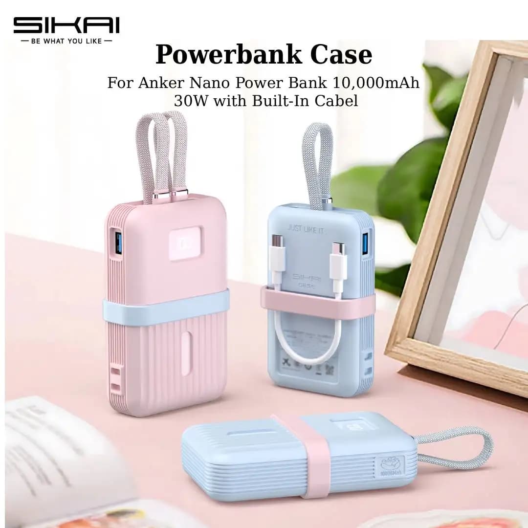 SIKAI Silicone Case for Anker Nano Power Bank Portable USB-C charger of 10,000 mAh 30 W with integrated cable Shockproof travel case