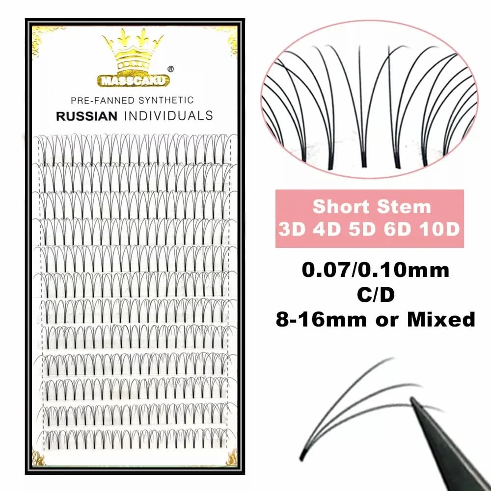 MASSCAKU Ciglia Premade Ventole Larghe 3d/4d/5d/6d/10d/20d Stelo Corto Volume Russo Estensioni Ciglia Professionali Visone Finto