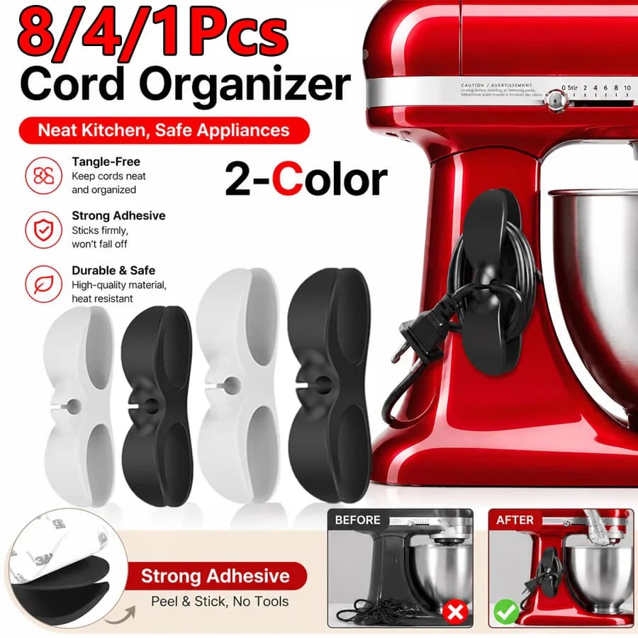 1/4/8PCS Upgraded Self-adhesive Appliance Cord Storage Rack, Cable Winder Organizer for Kitchen Blender Coffee Maker