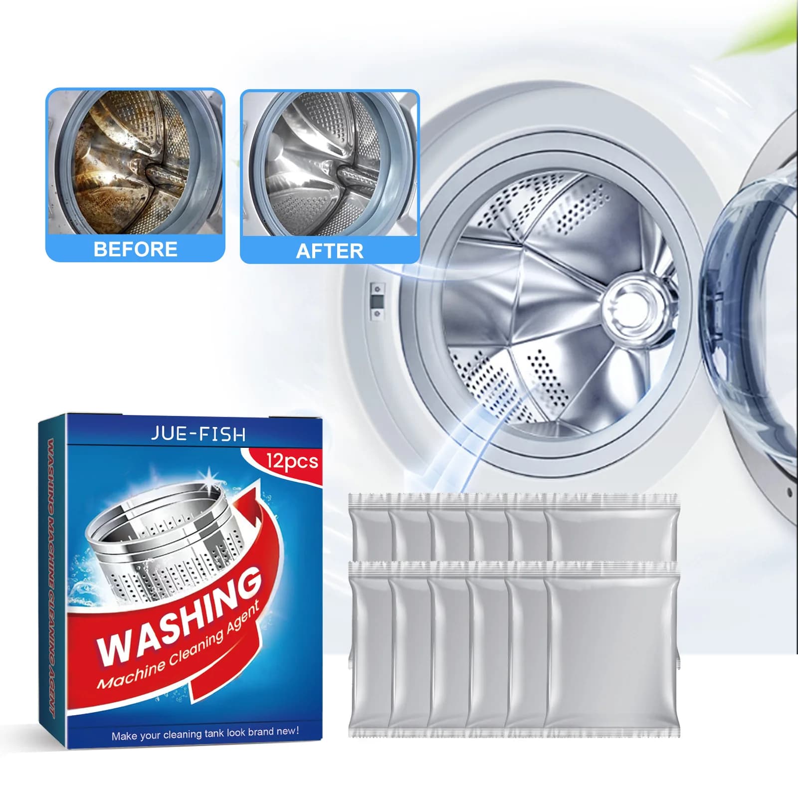 Jue-Fish 12 pz Pulizia Lavatrice Compresse Rimuovere Il Calcare Costruire Detersivo Macchia Pulito Abbigliamento Rinfrescante Ripristino Lucido